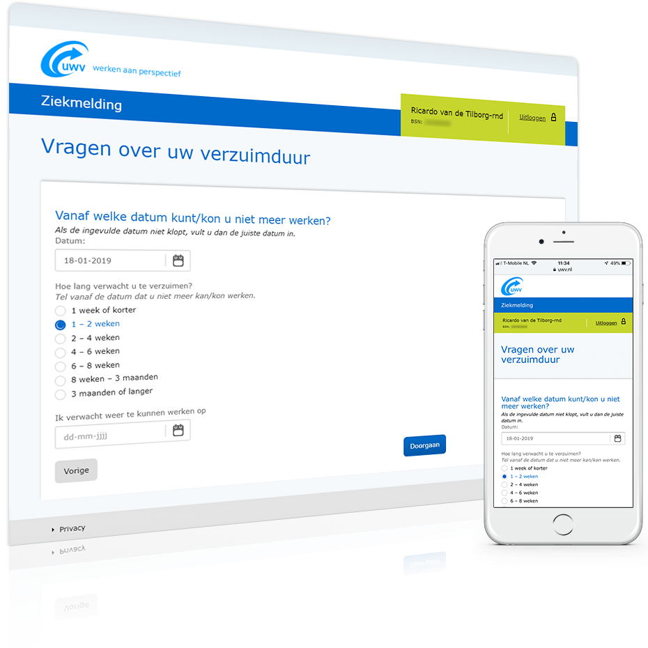 UWV Ziekmelding website screenshot