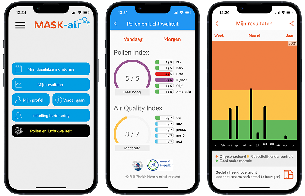MASK-air App op mobiel device