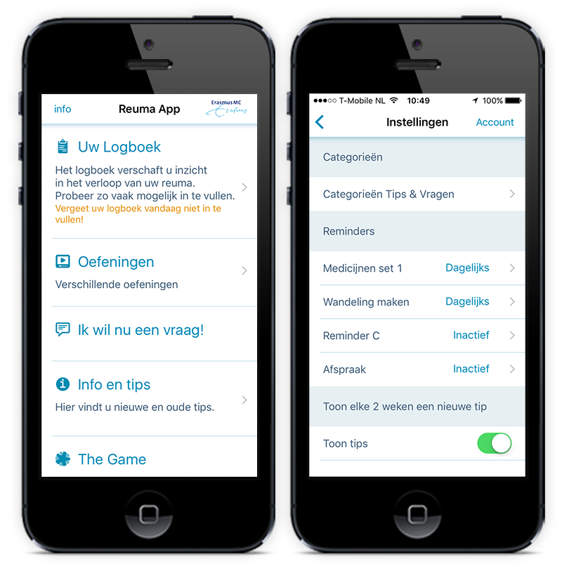 Reuma App on mobile device